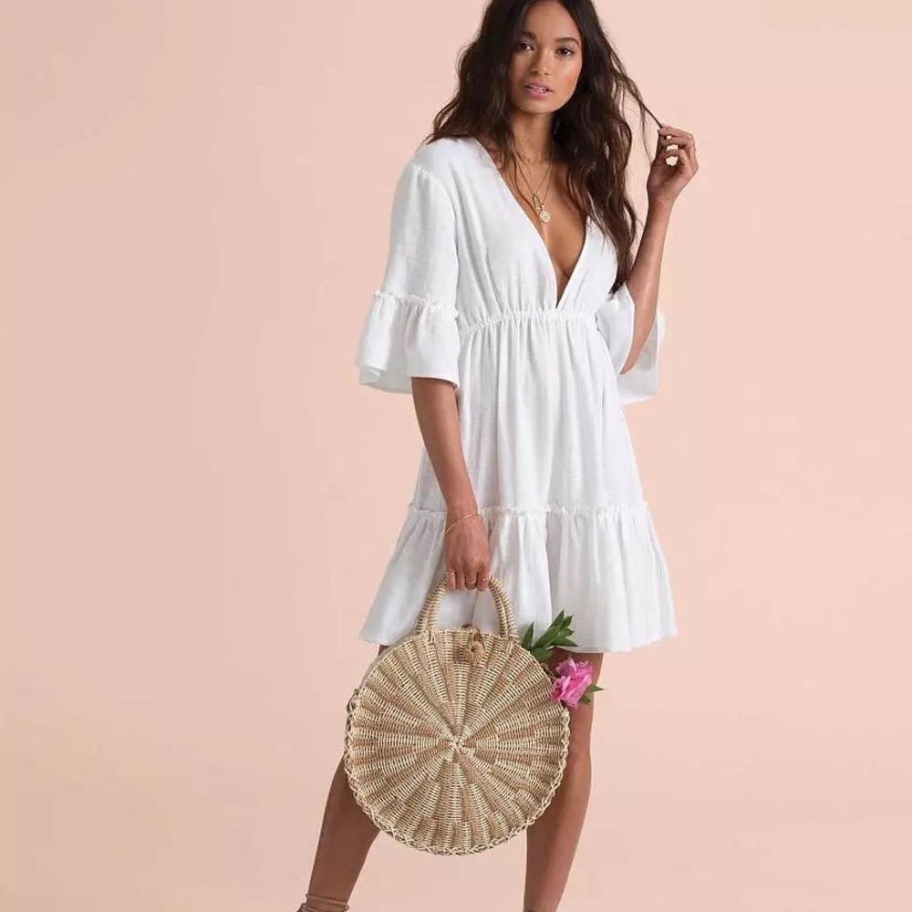 Billabong x Sincerely Jules Lovers Wish White Tiered Ruffle Mini Dress XS NWT